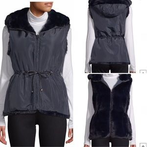 La Fiorentina Vest Convertible Reversible Faux Fur to Nylon Hooded  NWT Sm